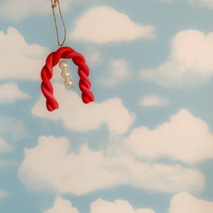 Red Twist Arch Pearl Charm / Ornament / Modern